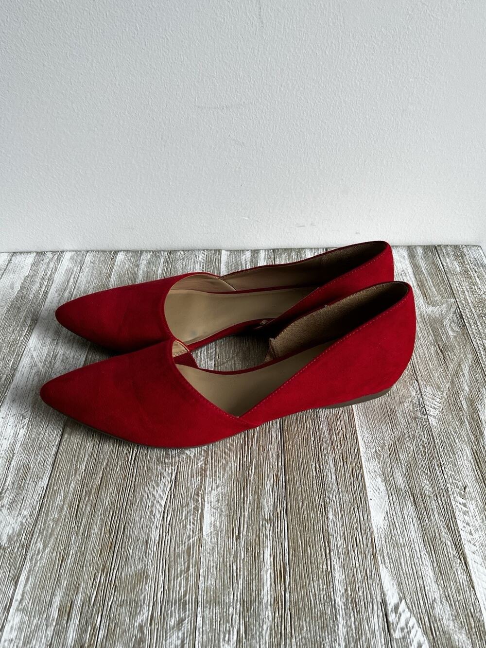 Naturalizer Shoes Samantha Red Suede Pointed Toe D'Orsay Ballet Flats Size 7.5